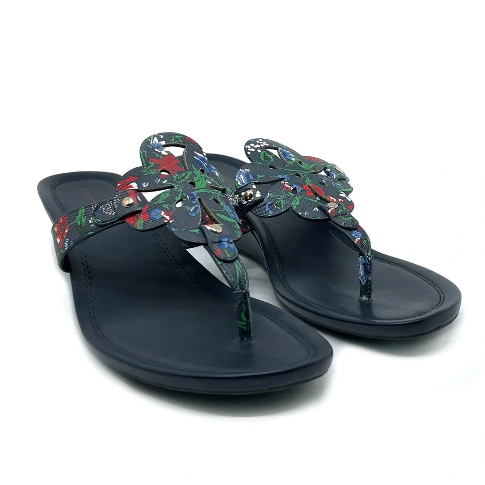 Charter Club Penelopee Wedge Slide Sandals Navy Floral Size 10